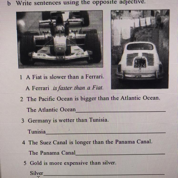 A mercedes is expensive. A Mercedes is expensive than a Fiat.. Write the sentence correctly: cars are fast than Bikes.. A Mercedes is expensive Fiat.