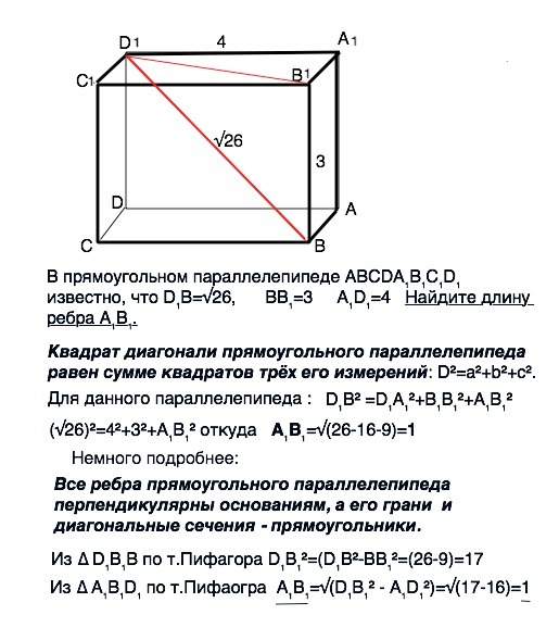 На рисунке изображен прямоугольный параллелепипед abcda1b1c1d1