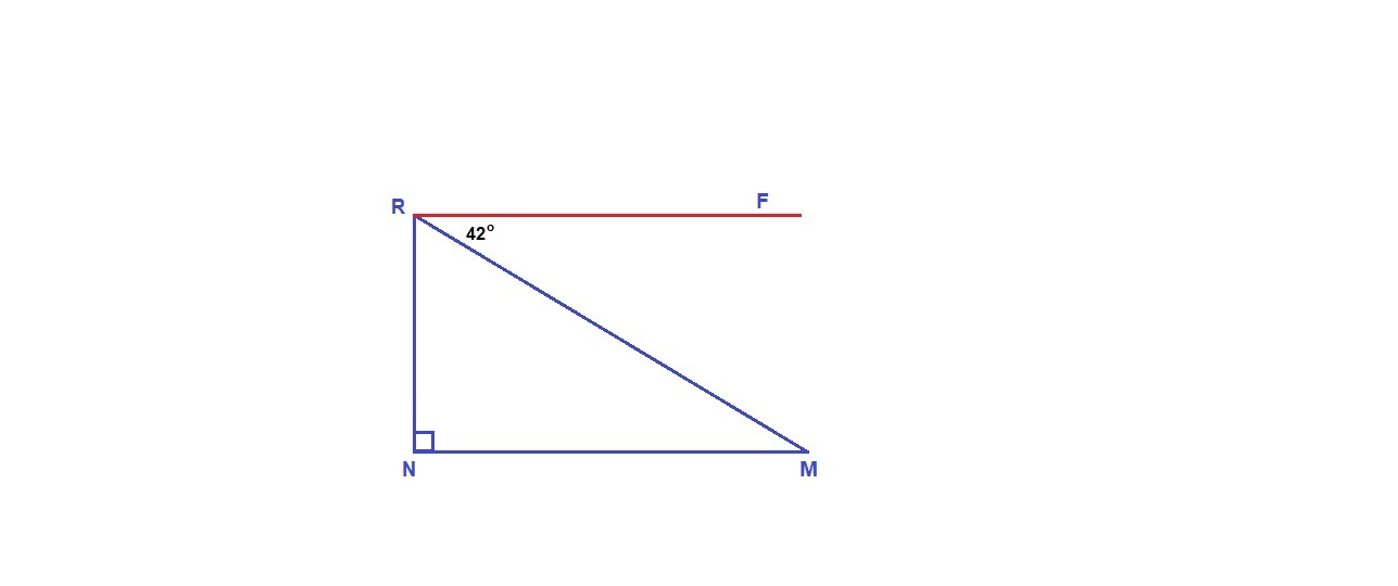 На рисунке треугольник mnp прямоугольный угол n 90 градусов pf параллельно mn угол mpf 42