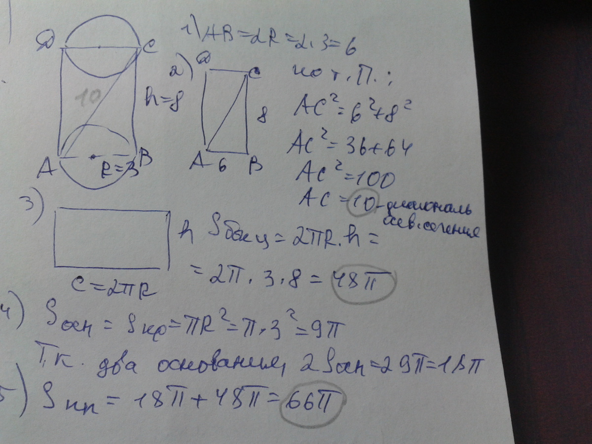 Радиус основания цилиндра равен 3