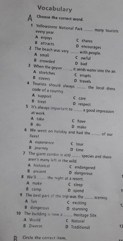 C choose the correct item. Vocabulary choose the correct item. Vocabulary choose the correct World 1. Yellowstone National Park. Vocabulary choose the correct item supermarkets always.