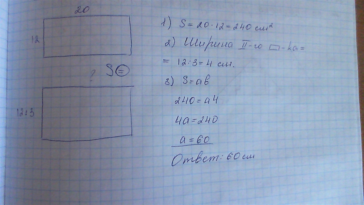 Площадь прямоугольника 20 см
