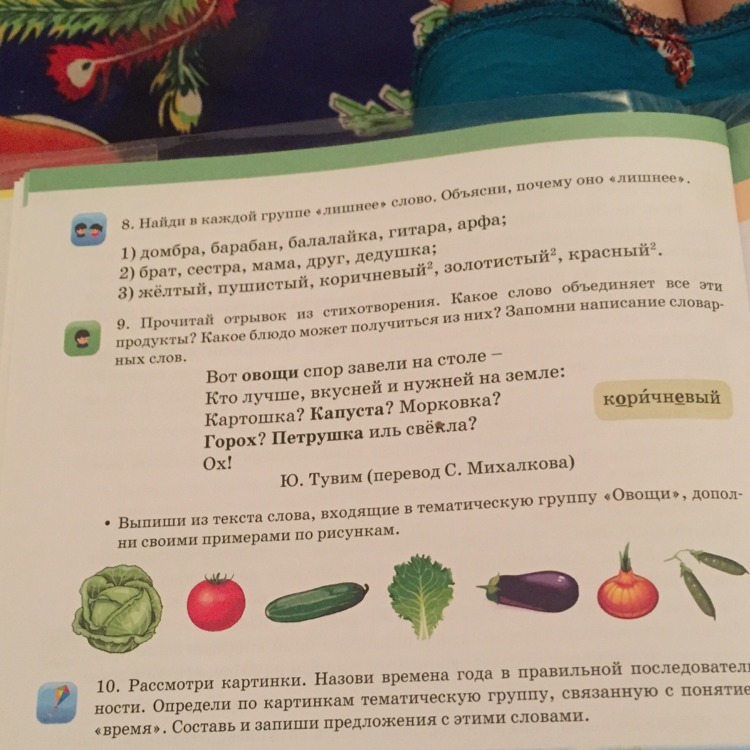 Запиши отрывок из стихотворения юлиана тувима овощи заменяя рисунки словами