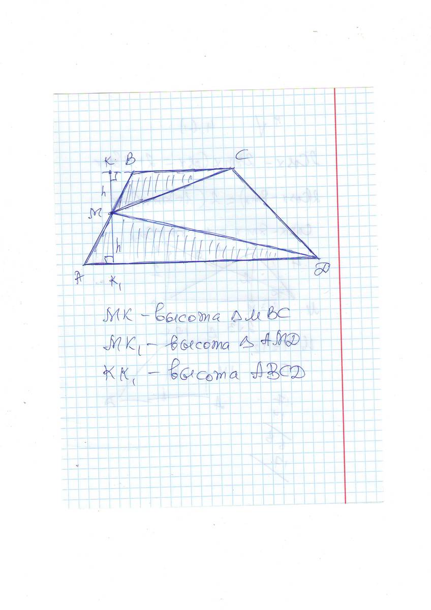 Через точку К — середину боковой стороны CD трапеции …