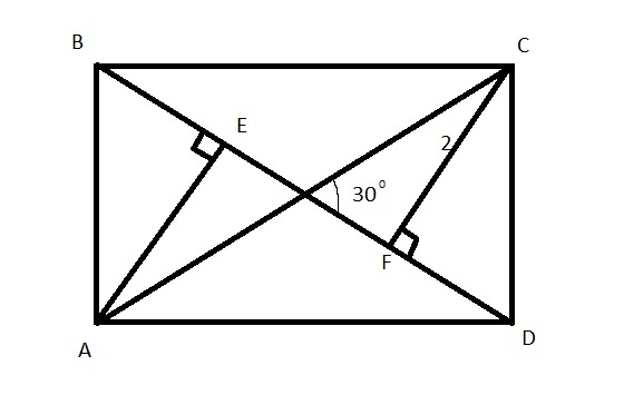 Найти диагональ bd прямоугольника abcd. Угол между диагоналями равен 30 градусов. Перпендикуляпрямоугольника. Перпендикуляр в прямоугольнике. Перпендикуляр к диагонали прямоугольника.