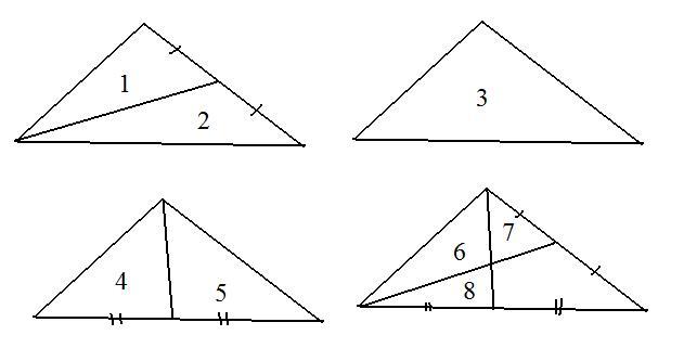 В треугольнике провели медиану сколько треугольников изображено на рисунке