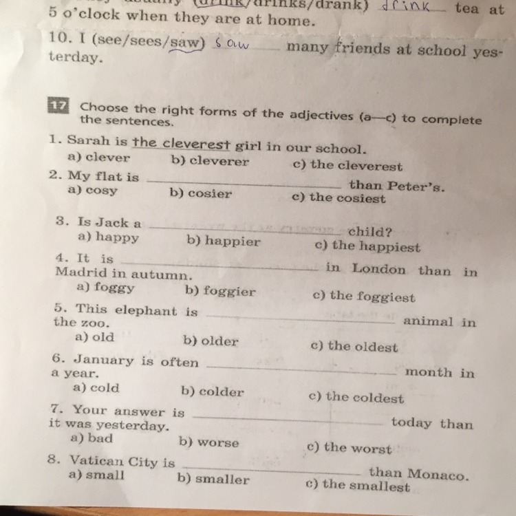 Choose the appropriate adjective. Sarah is the Cleverest girl in our School ответы. Choose the right form 1 Nina has ответы. Choose the appropriate forms to complete the sentences. Choose the appropriate adjectives a-c to complete the sentences 5 класс.