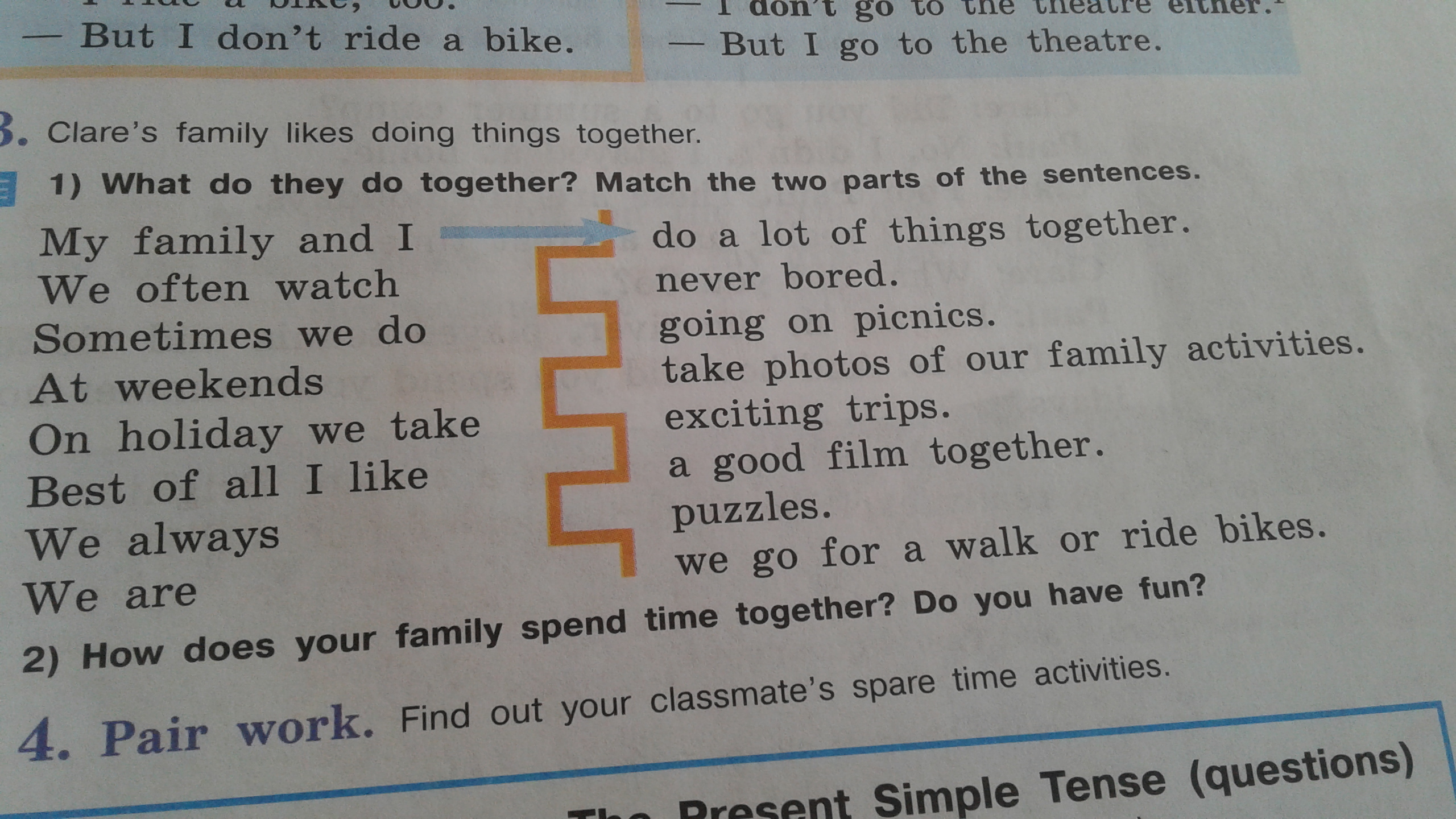 Things together. Clares Family likes doing things together ДЗ по Кузовлевой. Clare s Family likes doing things together ответ. Clare Family likes doing things together ответы на вопросы. What's your Family like? Ответ на вопрос.