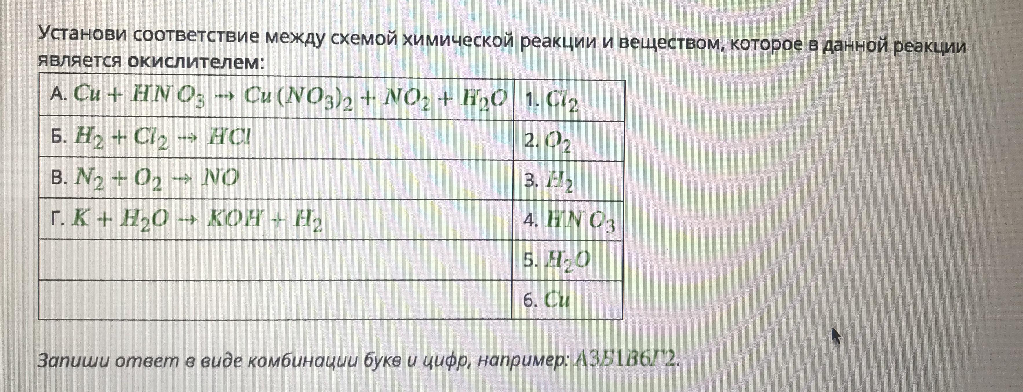 Установите соответствие между схемой реакции и изменением степени окисления окислителя h2s cl2