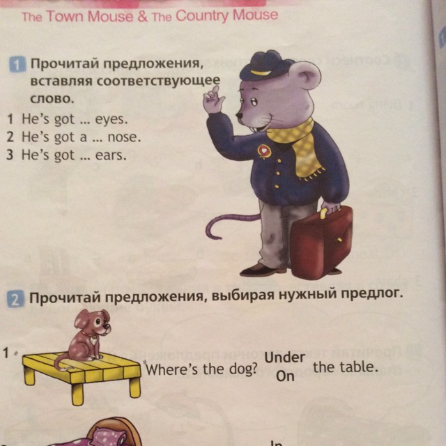 A mouse has got a перевод. Прочитай предложения вставляя соответствующее слово. Прочитай предложение выбирая нужный предлог. He's got Eyes вставить слово. Реши и прочитай предложение.