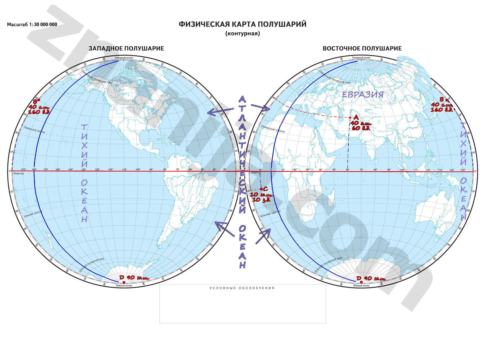 Карта с координатами широты