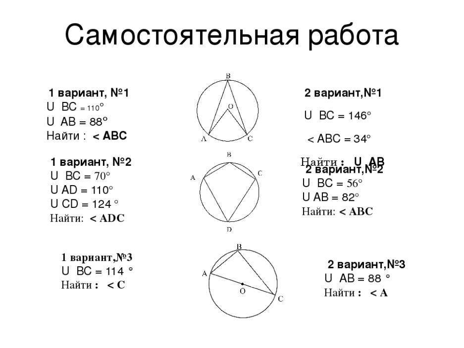 Центральные и вписанные углы задачи на готовых чертежах ответы таблица 21