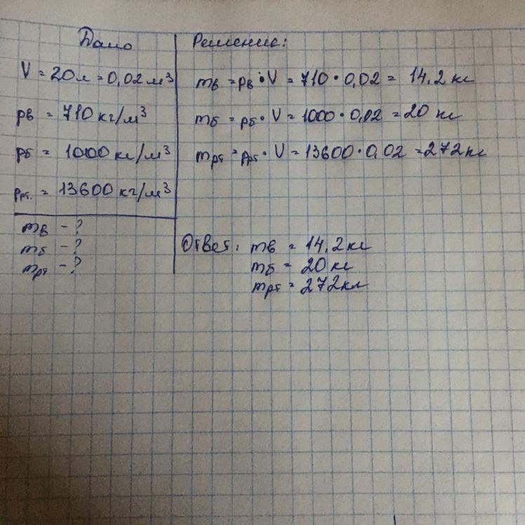 Какова масса бензина. Определите массу воды объемом 2.5 л. Определите массу природного. Определить массу воды объемом 10 литров. Определите массу бензина объемом 20 л(20кг,14,2кг,272кг).