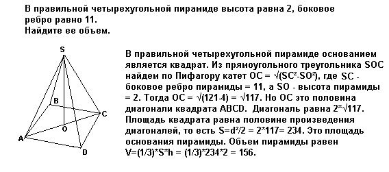 В правильной пирамиде высота равна 2