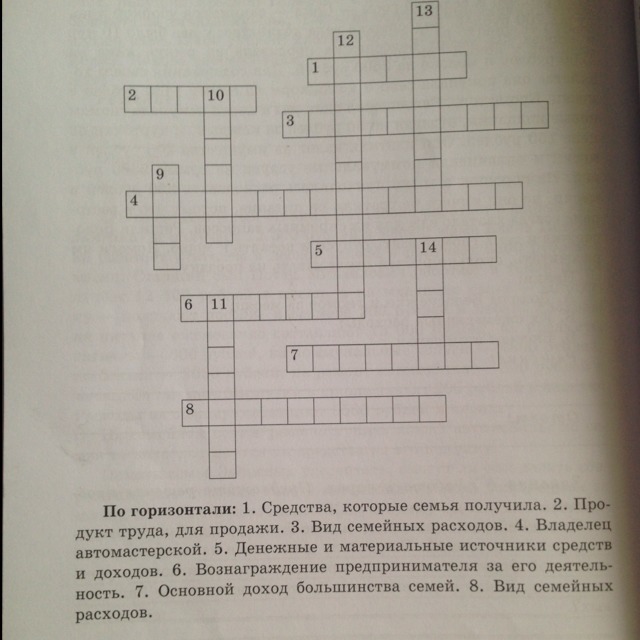 План расходов и доходов кроссворд