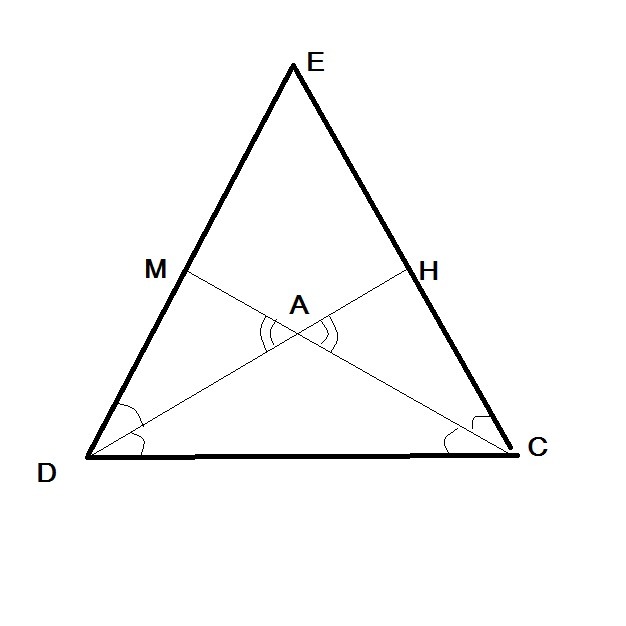 На рисунке точки м и к середины сторон dh высота треугольника найдите площадь треугольника cde