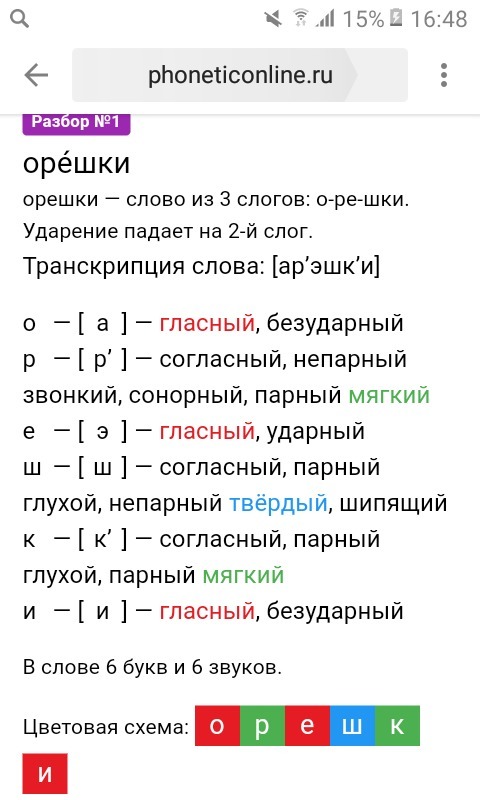 Фонетический разбор слова ОРЕШКИ — звуко буквенный …