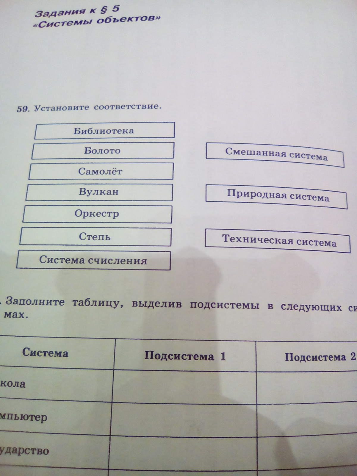 Заполните таблицу, выделив подсистемы в следующих …