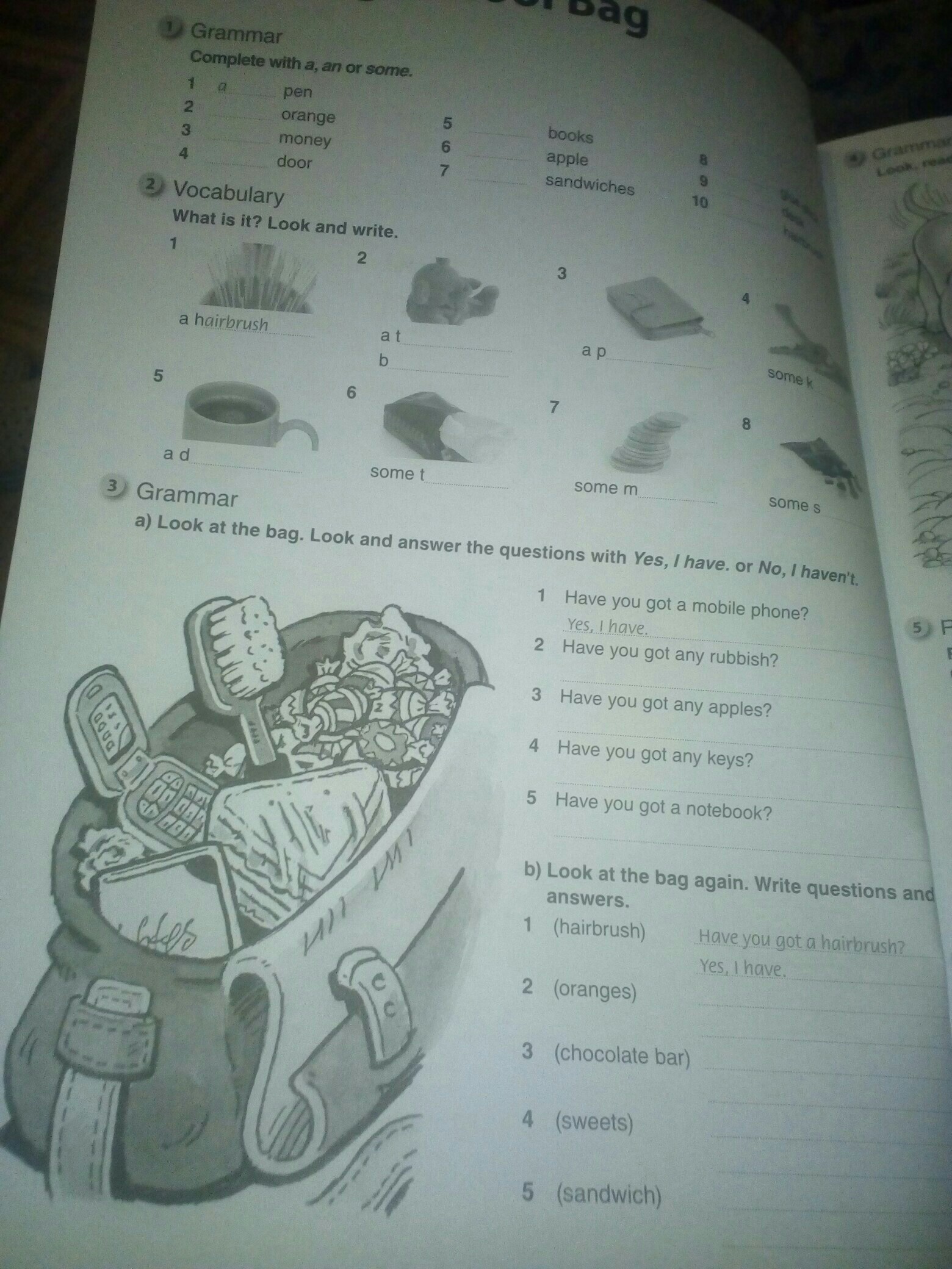 Again and write перевод. Look at the Bag again write questions and answers. Look at the Notebook Keyboard below answer the questions задание. Writing 1 Sandwiches/hairbrush.