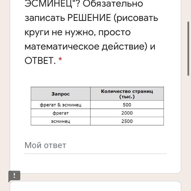 В некотором сегменте сети интернет 1000. Сколько страниц в тысячах будет найдено по запросу Фрегат эсминец. Сколько страниц будет найдено по запросу Фрегат. Сколько страниц в тысячах будет найдено по запросу Фрегат & эсмине.