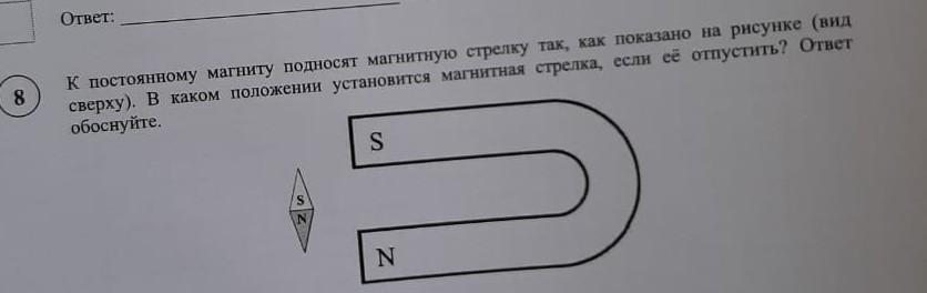 К северному полюсу полосового магнита подносят маленькую магнитную стрелку укажите рисунок на