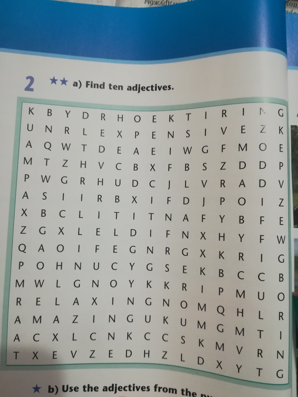 Find ten adjectives in the box