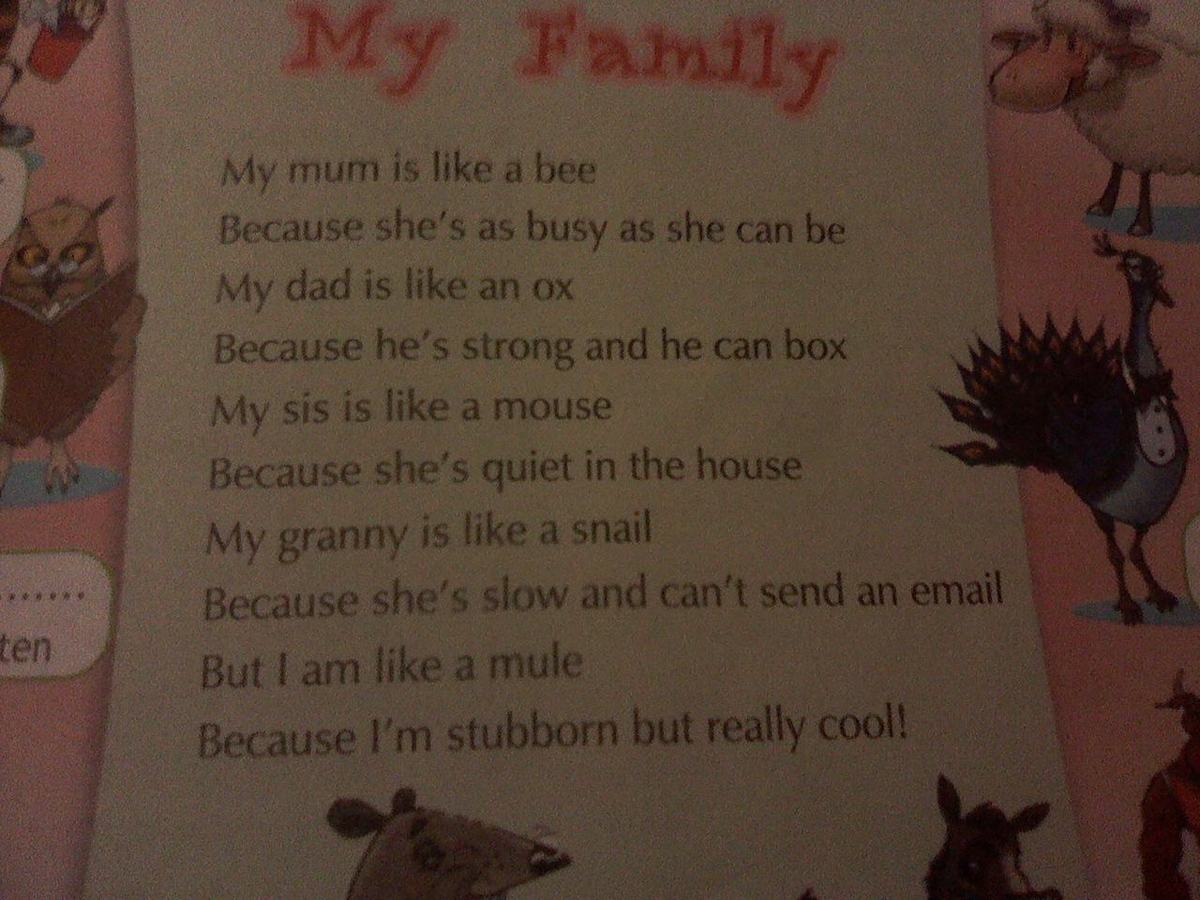 My mum has a full. Стихотворение my Family. Стих my mum is like a Bee. Му Фэмили стих. Стих про Фэмили.