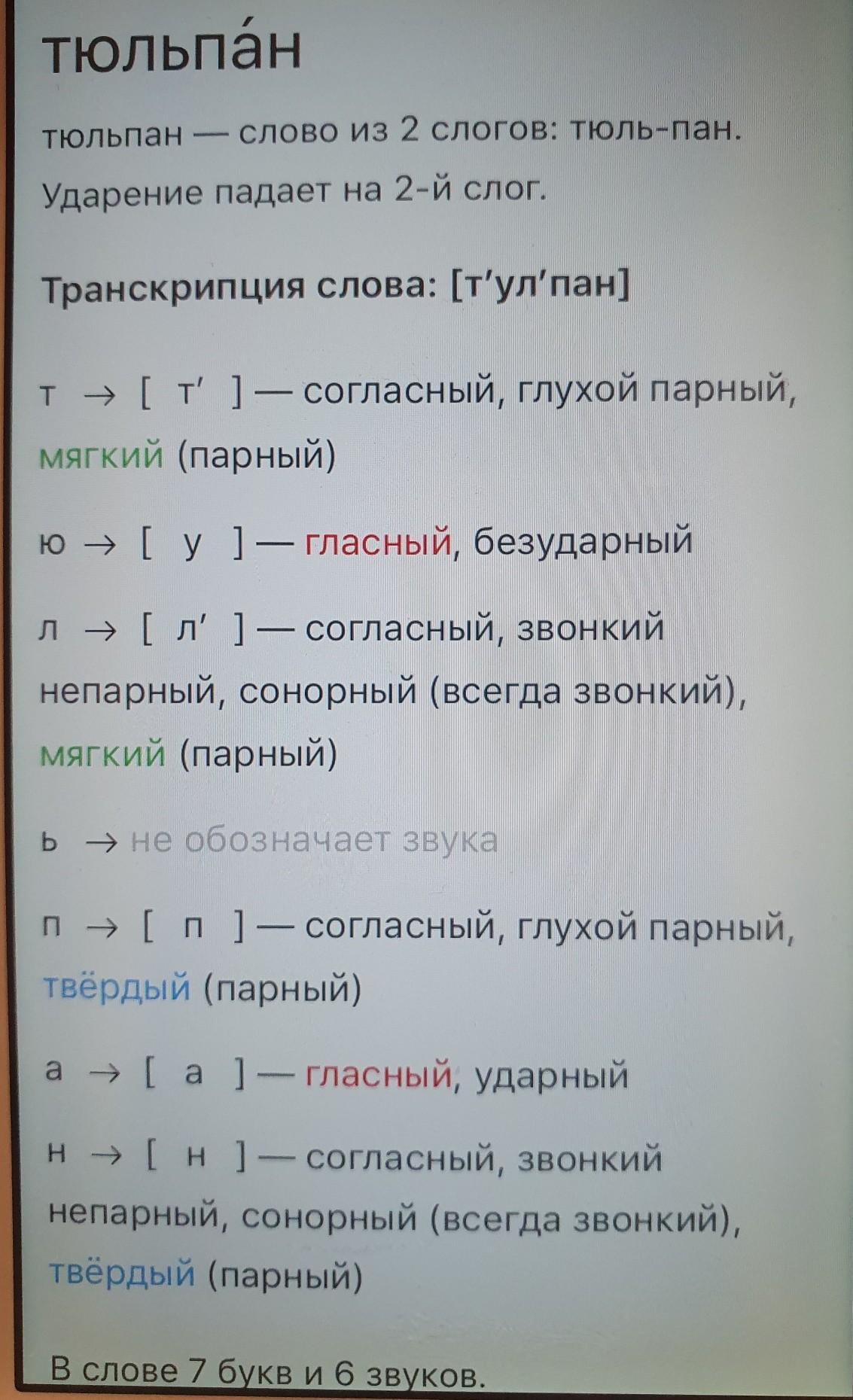 Тюль звуко-буквенный (фонетический) разбор слова