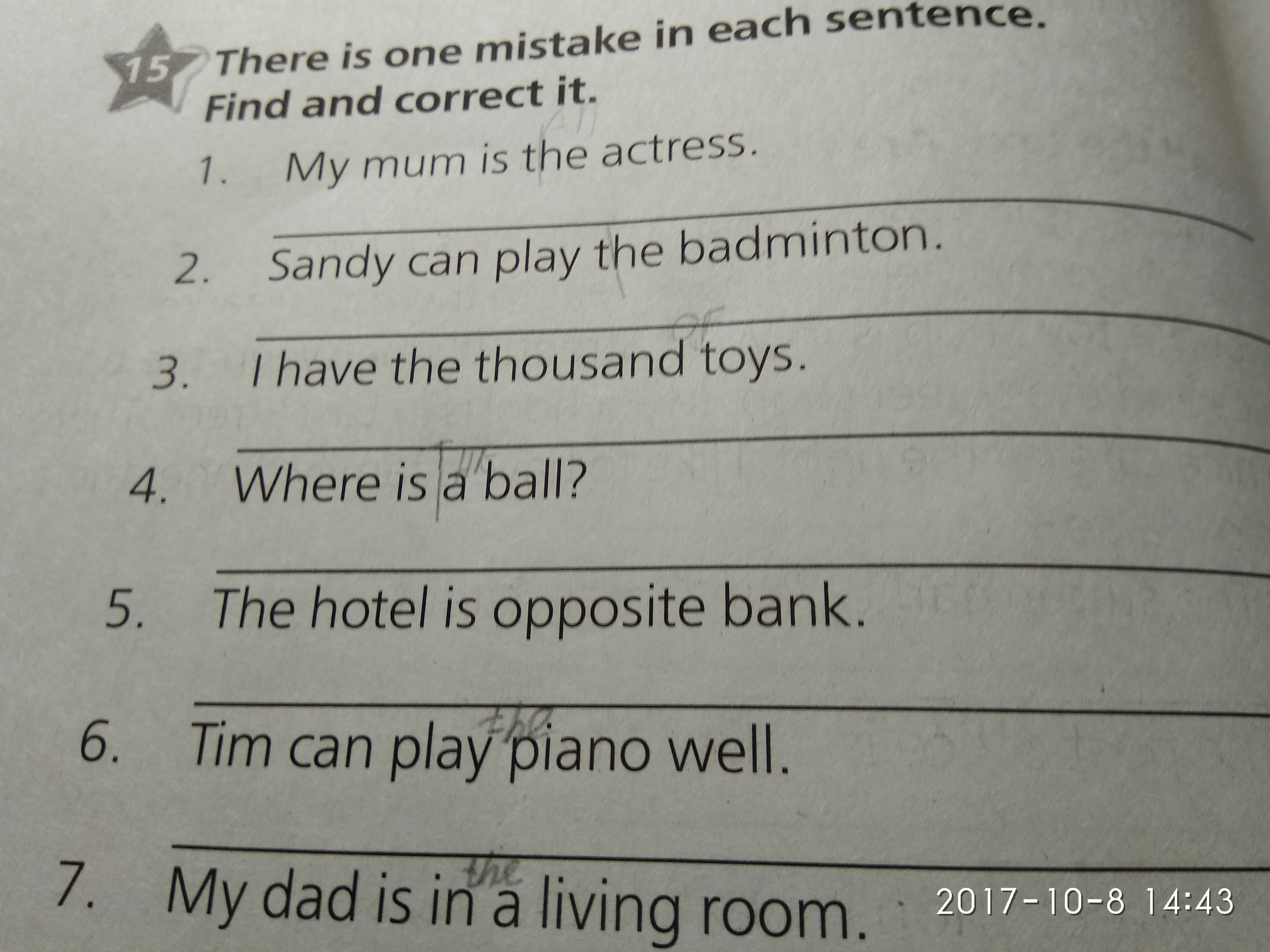 Find the mistake in each sentence