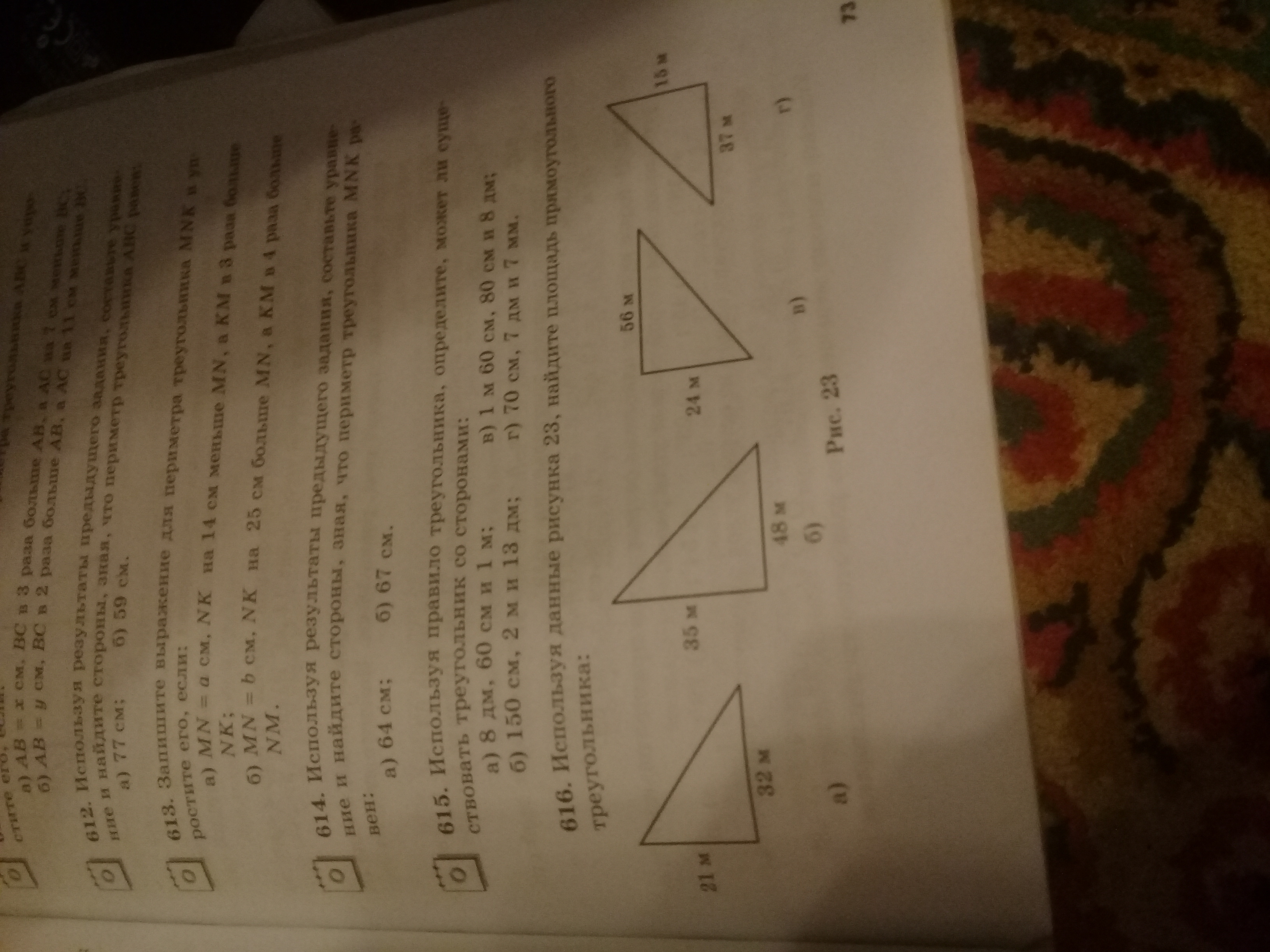 Используя данные рисунка 23 найдите площадь прямоугольного треугольника