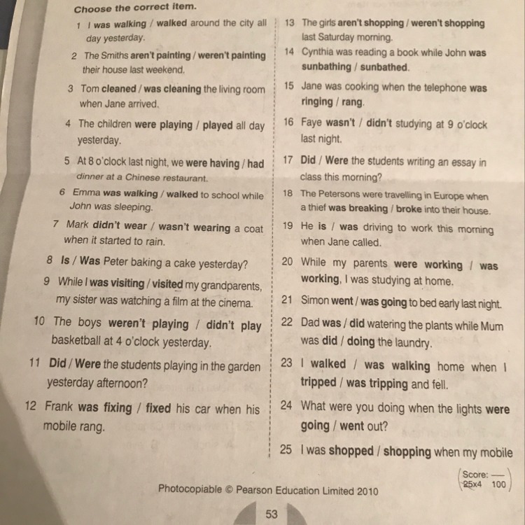 9 choose the correct item. Choose the correct item. 3 Choose the correct item. Choose the correct yesterday. Choose the correct item the children.