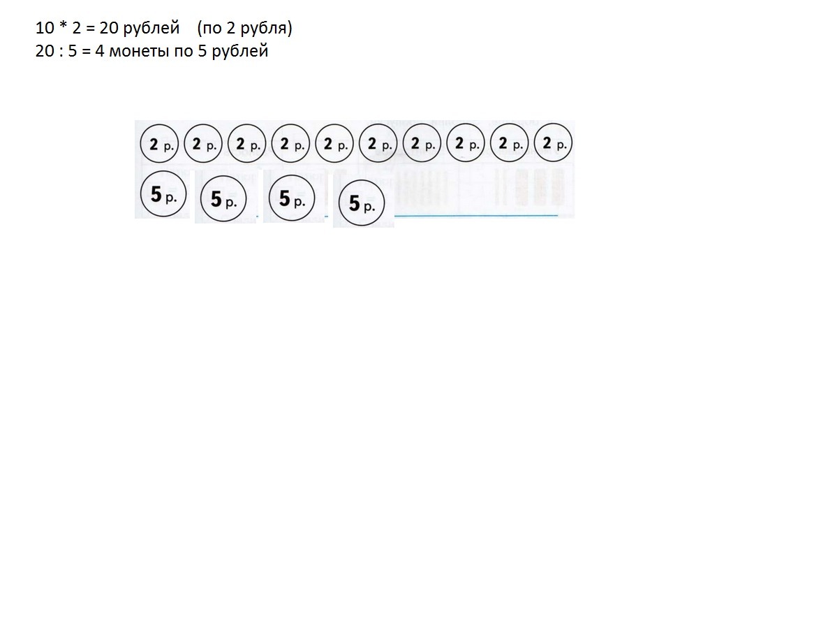 На сколько пятирублевых монет можно обменять 10 двухрублевых монет дорисуй эти монеты на схеме