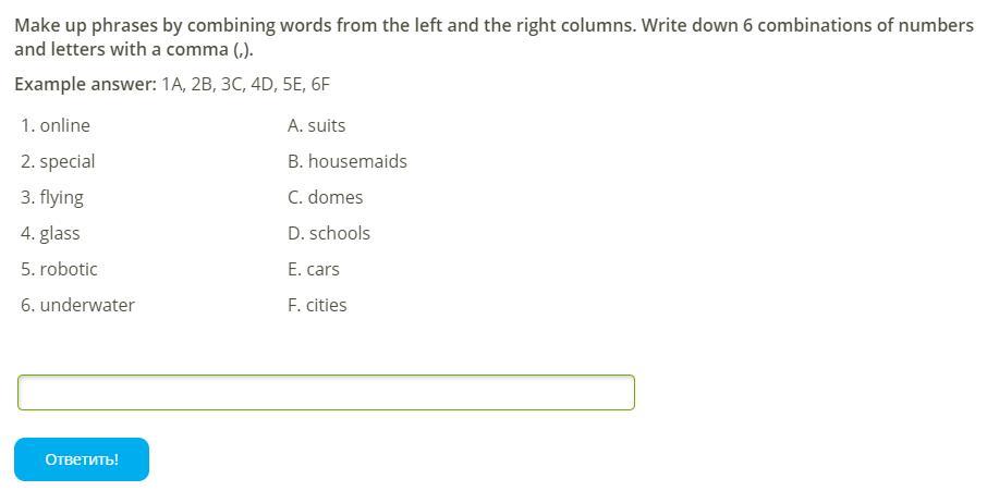 Match the words to make word combinations