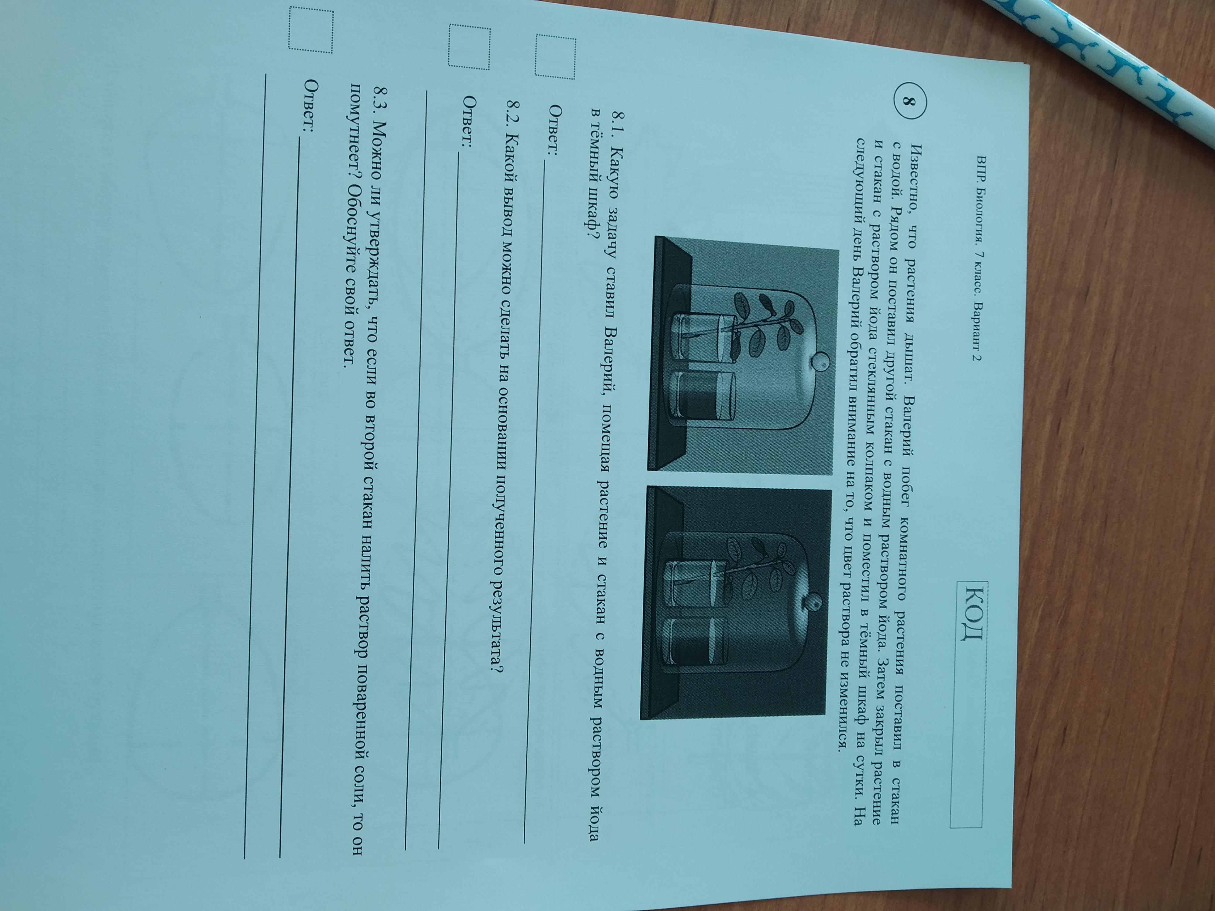 Какую задачу ставил валерий помещая растение и стакан с водным раствором йода в темный шкаф