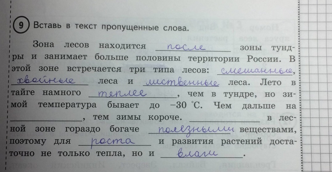 Посмотри картинку и вставь пропущенные слова в тексте в соответствии с иллюстрацией