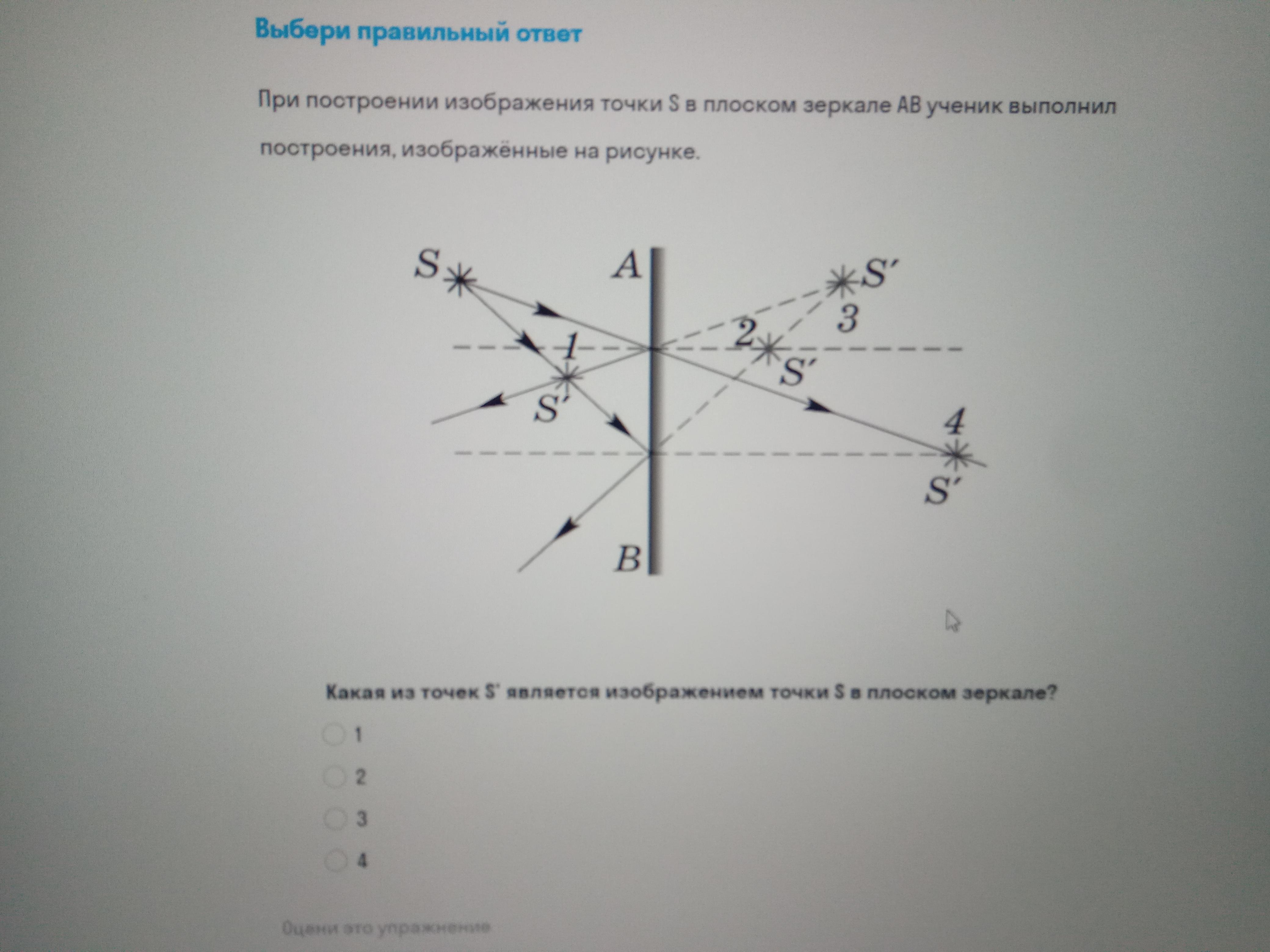 На рисунке показаны изображения s точки s в плоском зеркале на каком из них допущена