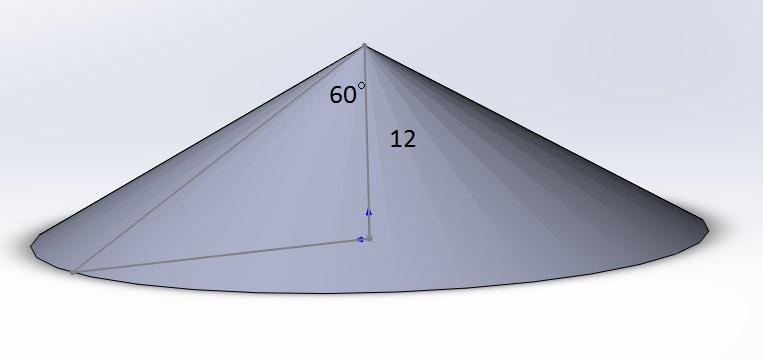 Угол при вершине осевого сечения 120