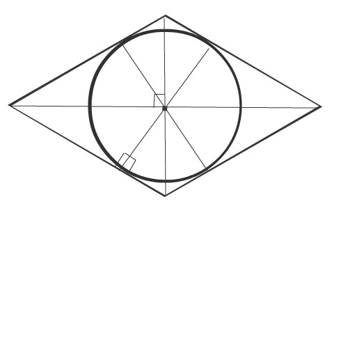 В любой ромб вписать окружность. Окружность вписанная в ромб. Радиус вписанной окружности в ромб. Центр вписанной окружности ромба. Ром, и вписанная окружность.