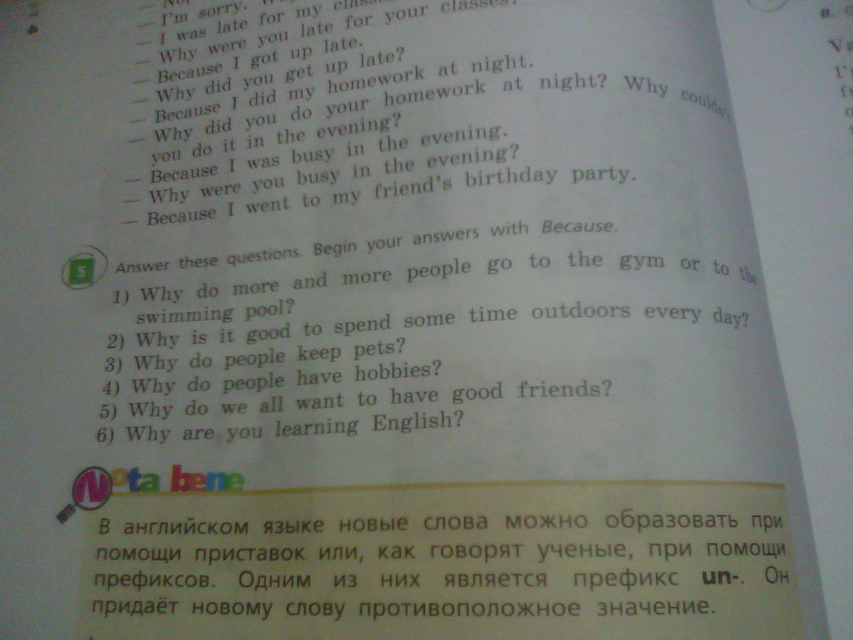 M answer these questions. Answer these questions. Begin your answers with because перевод. Begin your answers with перевод на русский.