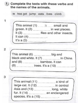 Complete the text. Complete the text with these verbs and the names of the animals ответы. Complete the questions use these verbs 7.3.