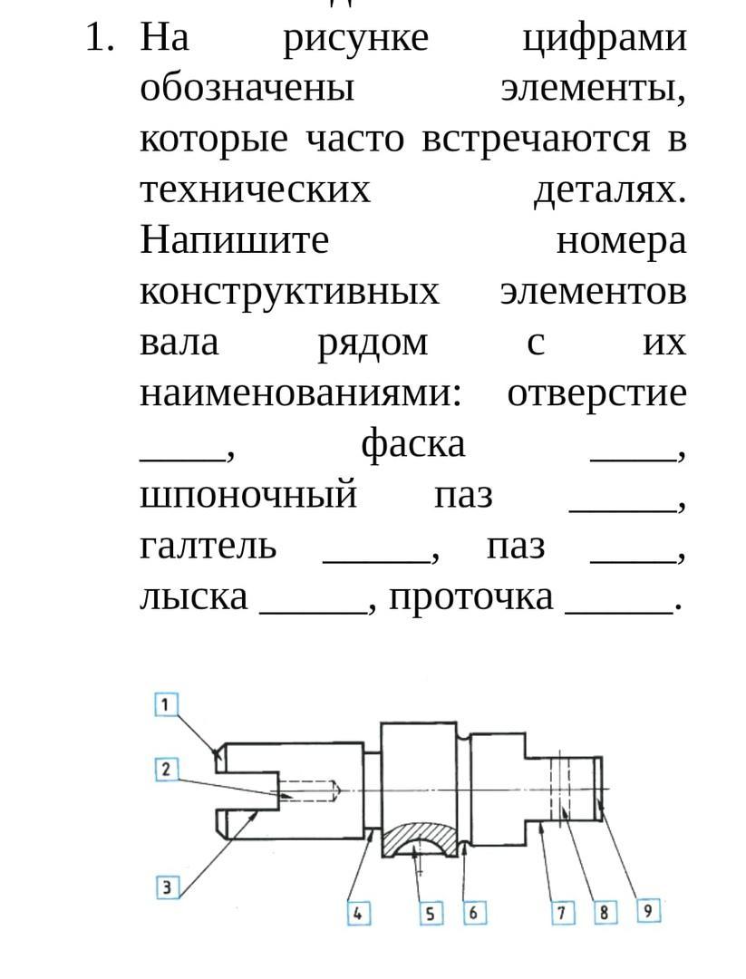 Напишите детали. Конструктивные элементы распредвала. Напишите номера конструктивных элементов вала. Обозначьте элементы вала. Названия элементов ,обозначенных цифрами.