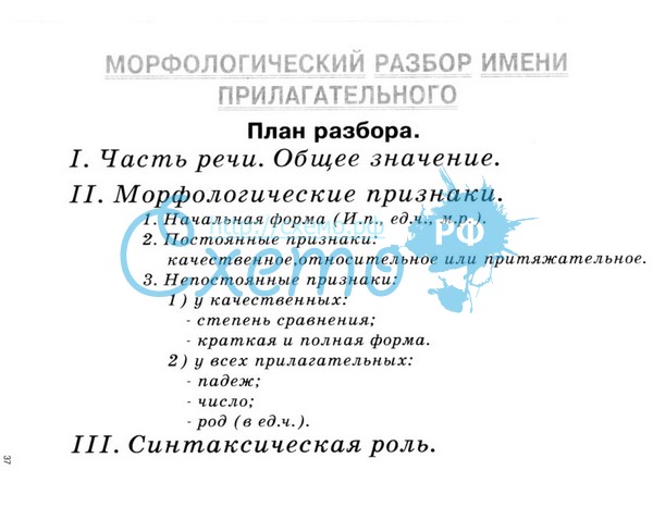 Морфологический разбор краткого прилагательного 5 класс образец