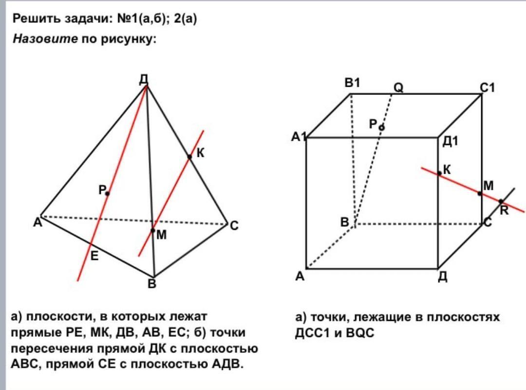 По рисунку назовите плоскости в которых лежат прямые pe mk db ab ec