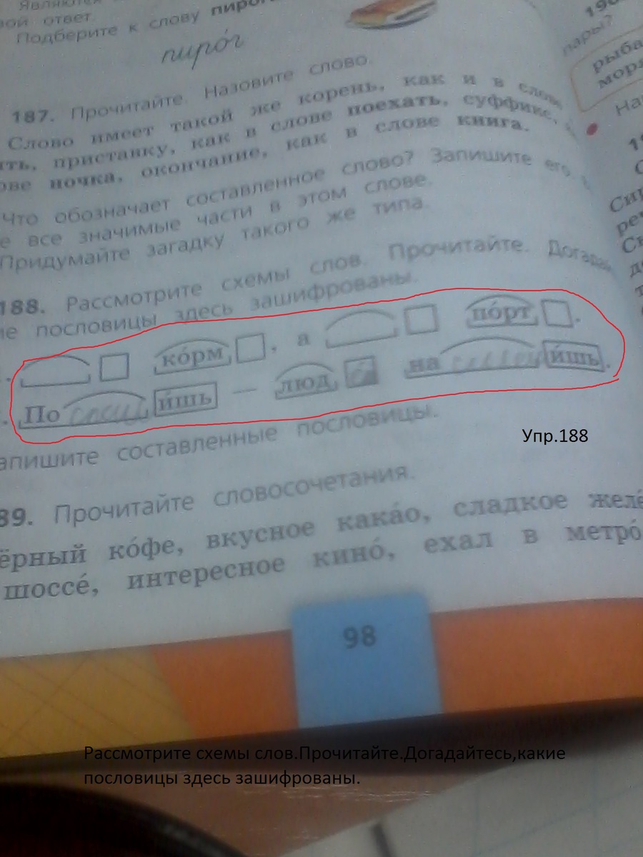 Русский язык упр 188. Рассмотрите схемы слов прочитайте пословицы. Рассмотрите схемы слов прочитайте догадайтесь. Русский язык 3 класс стр 98 упр 188. Стр 98 упр 188 русский 3 класс 1 часть.