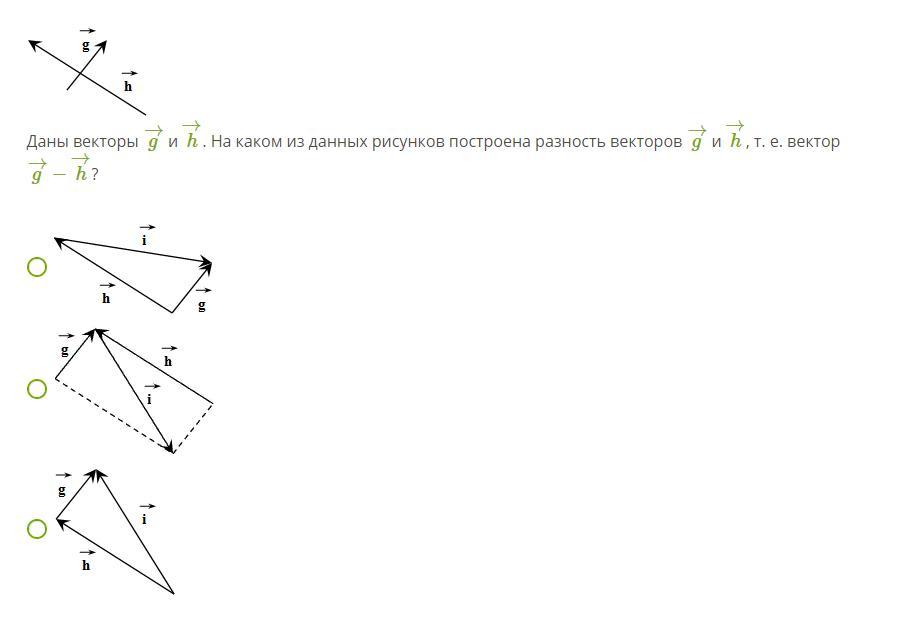 Какой из данных на рисунке векторов. На каком из рисунков построена сумма векторов. Рисунков построена разность векторов. Векторы g и h на каком из данных рисунков построена разность векторов. На каком из рисунков построена разность векторов.