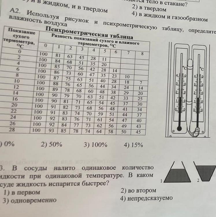 Используя рисунок и психрометрическую таблицу определите влажность воздуха