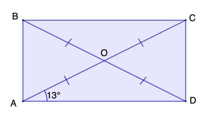 Угол между диагоналями прямоугольника 70
