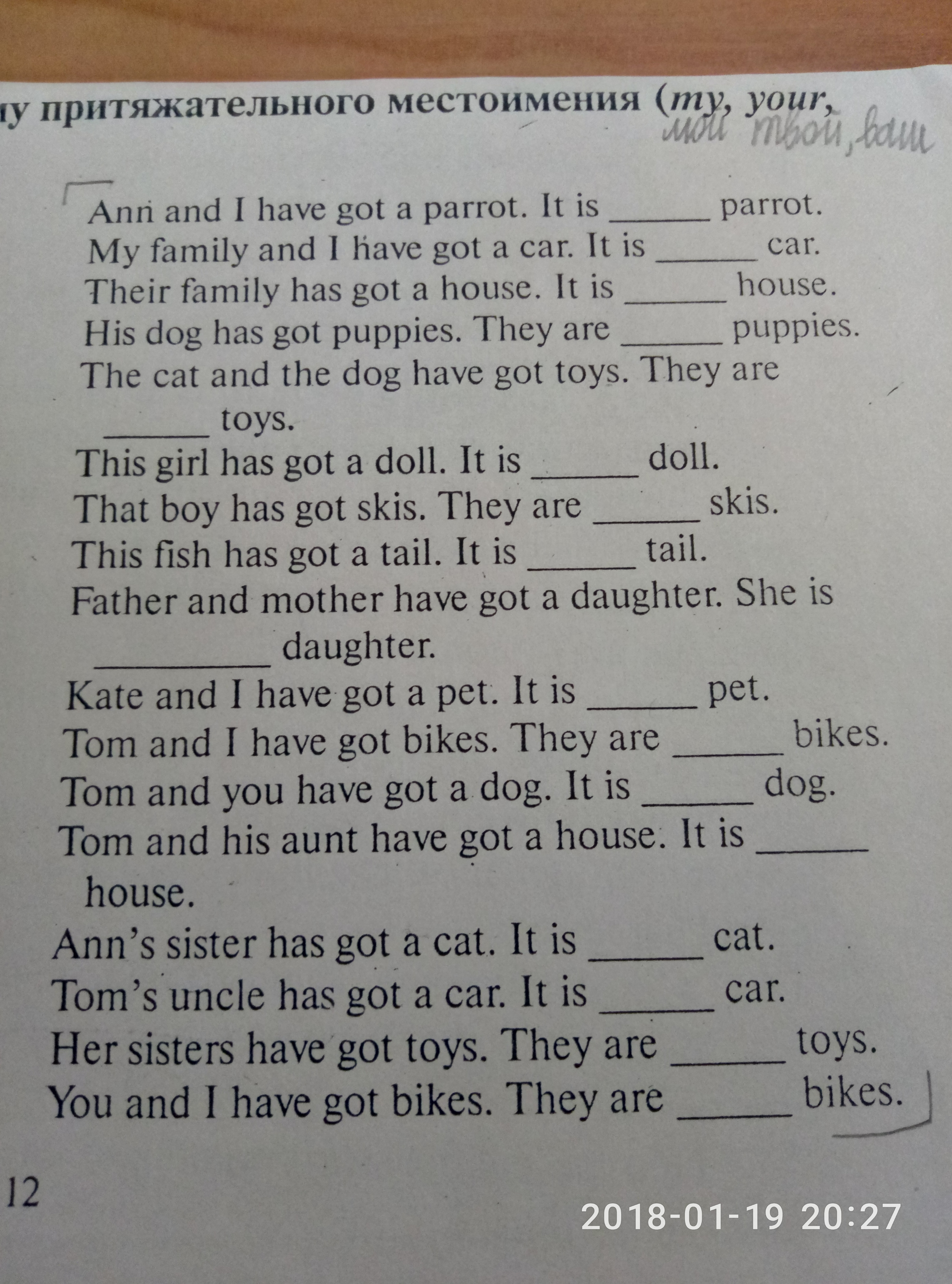 Ann has got a brother. Притяжательные местоимения в английском упражнения. Задания my your his. Притяжательные местоимения my, your, his. Притяжательные местоимения my our your his her.