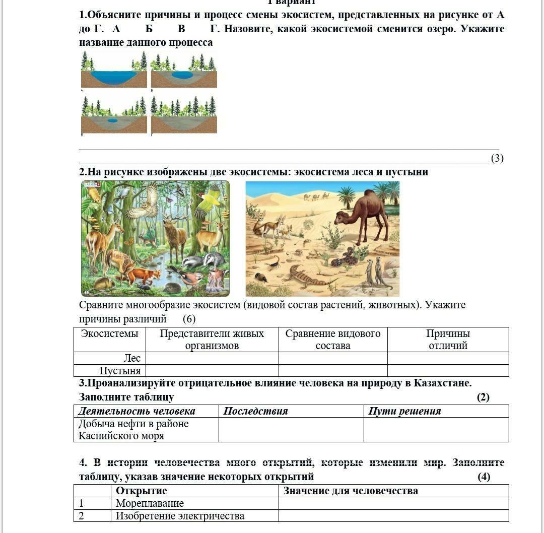 2 объясните причины смены экосистем изображенных на рисунке от а б в г 2