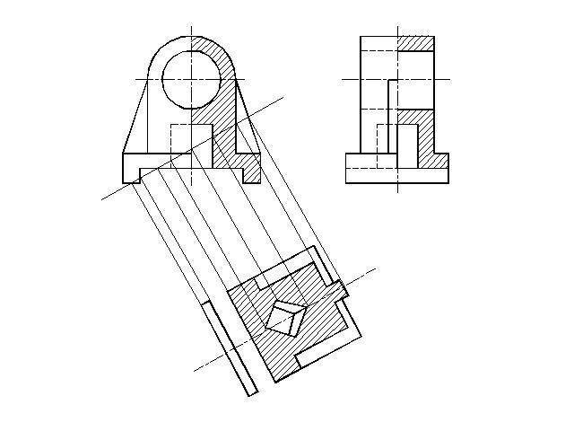 Наклонный разрез. Инженерная Графика построение вида сбоку. Наклонное сечение детали Инженерная Графика. Наклонный разрез Инженерная Графика. Виды чертежей разрез сбоку.